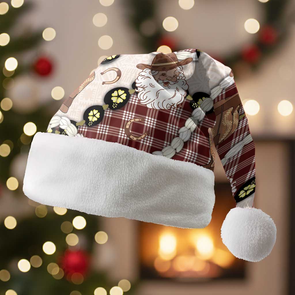 Cowboy Hawaii Mele Kalikimaka Christmas Santa Hat Paniolo Kukui Nut Pikake Lei Burgundy Version - Polynesian Pride