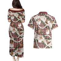 Cowboy Hawaii Mele Kalikimaka Couples Matching Puletasi and Hawaiian Shirt Paniolo Kukui Nut Pikake Lei Burgundy Version LT14 - Polynesian Pride
