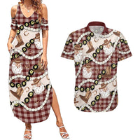 Cowboy Hawaii Mele Kalikimaka Couples Matching Summer Maxi Dress and Hawaiian Shirt Paniolo Kukui Nut Pikake Lei Burgundy Version LT14 Burgundy - Polynesian Pride