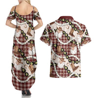 Cowboy Hawaii Mele Kalikimaka Couples Matching Summer Maxi Dress and Hawaiian Shirt Paniolo Kukui Nut Pikake Lei Burgundy Version LT14 - Polynesian Pride