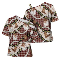 Cowboy Hawaii Mele Kalikimaka Cross Shoulder Shirt Paniolo Kukui Nut Pikake Lei Burgundy Version - Polynesian Pride