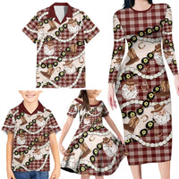 Cowboy Hawaii Mele Kalikimaka Family Matching Long Sleeve Bodycon Dress and Hawaiian Shirt Paniolo Kukui Nut Pikake Lei Burgundy Version LT14 - Polynesian Pride