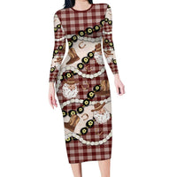 Cowboy Hawaii Mele Kalikimaka Family Matching Long Sleeve Bodycon Dress and Hawaiian Shirt Paniolo Kukui Nut Pikake Lei Burgundy Version LT14 Mom's Dress Burgundy - Polynesian Pride