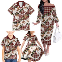 Cowboy Hawaii Mele Kalikimaka Family Matching Off The Shoulder Long Sleeve Dress and Hawaiian Shirt Paniolo Kukui Nut Pikake Lei Burgundy Version LT14 - Polynesian Pride