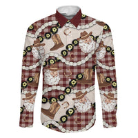 Cowboy Hawaii Mele Kalikimaka Family Matching Off The Shoulder Long Sleeve Dress and Hawaiian Shirt Paniolo Kukui Nut Pikake Lei Burgundy Version LT14 Dad's Shirt - Long Sleeve Burgundy - Polynesian Pride