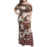 Cowboy Hawaii Mele Kalikimaka Family Matching Off Shoulder Maxi Dress and Hawaiian Shirt Paniolo Kukui Nut Pikake Lei Burgundy Version LT14 Mom's Dress Burgundy - Polynesian Pride