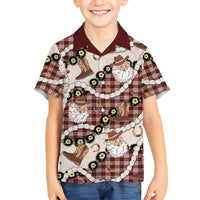Cowboy Hawaii Mele Kalikimaka Family Matching Off Shoulder Maxi Dress and Hawaiian Shirt Paniolo Kukui Nut Pikake Lei Burgundy Version LT14 Son's Shirt Burgundy - Polynesian Pride