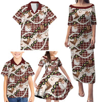 Cowboy Hawaii Mele Kalikimaka Family Matching Puletasi and Hawaiian Shirt Paniolo Kukui Nut Pikake Lei Burgundy Version LT14 - Polynesian Pride