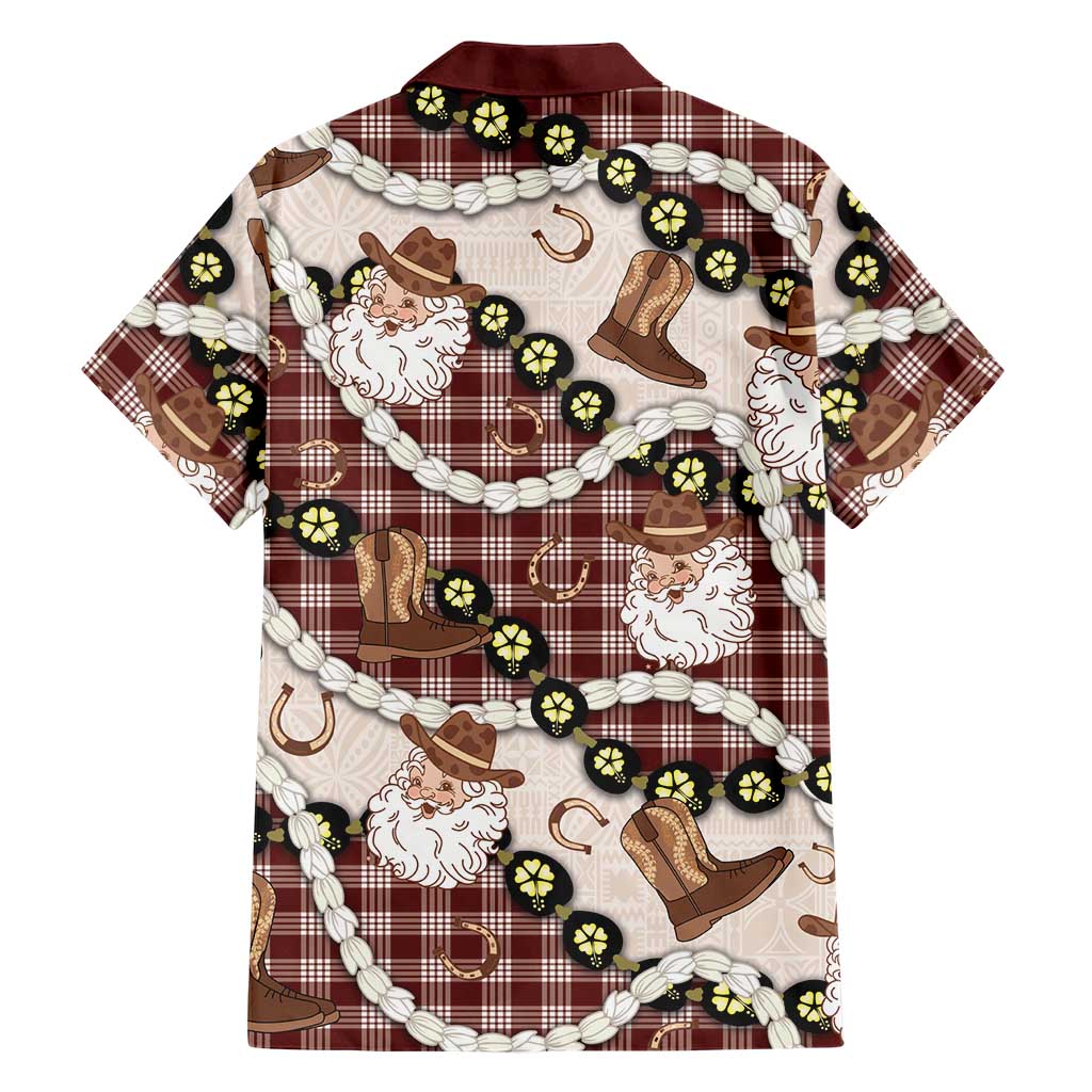 Cowboy Hawaii Mele Kalikimaka Family Matching Puletasi and Hawaiian Shirt Paniolo Kukui Nut Pikake Lei Burgundy Version LT14 - Polynesian Pride