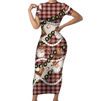 Cowboy Hawaii Mele Kalikimaka Family Matching Short Sleeve Bodycon Dress and Hawaiian Shirt Paniolo Kukui Nut Pikake Lei Burgundy Version LT14 Mom's Dress Burgundy - Polynesian Pride