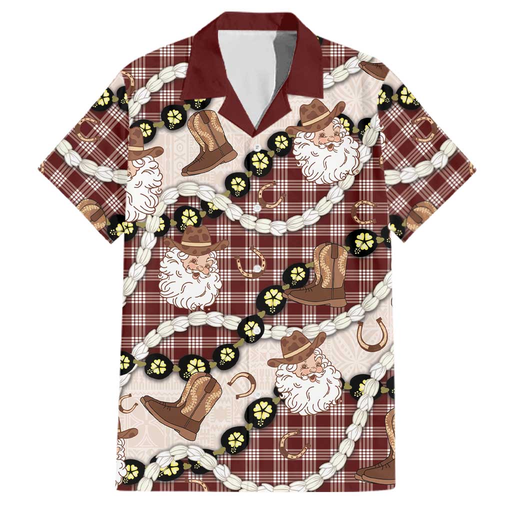 Cowboy Hawaii Mele Kalikimaka Family Matching Tank Maxi Dress and Hawaiian Shirt Paniolo Kukui Nut Pikake Lei Burgundy Version LT14 Dad's Shirt - Short Sleeve Burgundy - Polynesian Pride