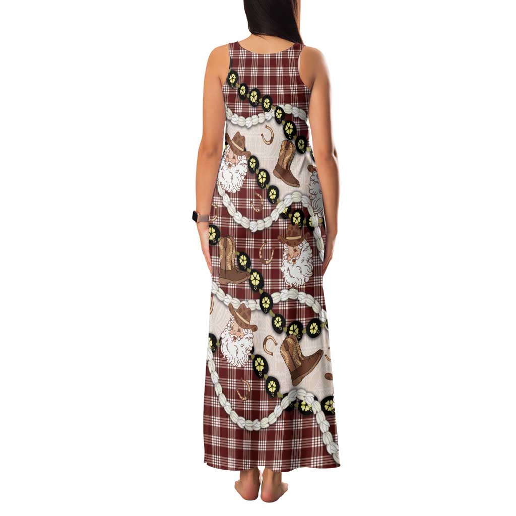 Cowboy Hawaii Mele Kalikimaka Family Matching Tank Maxi Dress and Hawaiian Shirt Paniolo Kukui Nut Pikake Lei Burgundy Version LT14 - Polynesian Pride