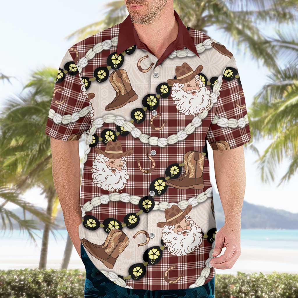 Cowboy Hawaii Mele Kalikimaka Hawaiian Shirt Paniolo Kukui Nut Pikake Lei Burgundy Version - Polynesian Pride