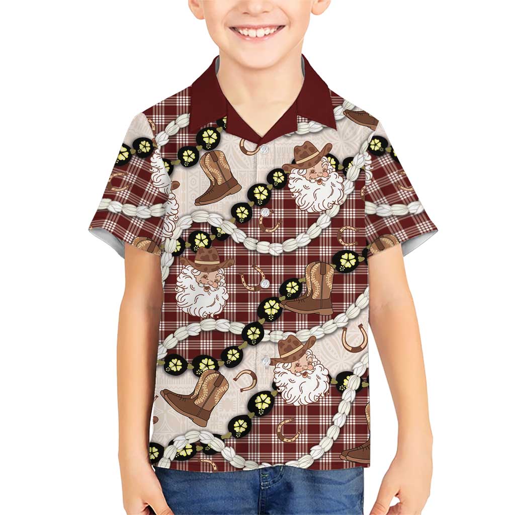 Cowboy Hawaii Mele Kalikimaka Hawaiian Shirt Paniolo Kukui Nut Pikake Lei Burgundy Version - Polynesian Pride