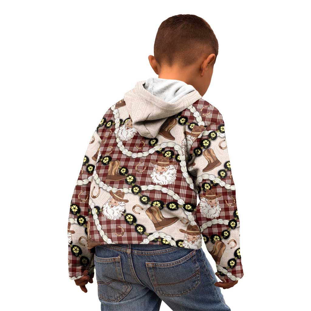 Cowboy Hawaii Mele Kalikimaka Kid Hoodie Paniolo Kukui Nut Pikake Lei Burgundy Version LT14 - Polynesian Pride