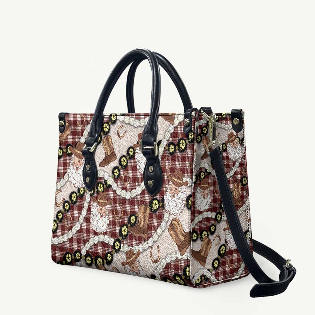 Cowboy Hawaii Mele Kalikimaka Leather Bag Paniolo Kukui Nut Pikake Lei Burgundy Version - Polynesian Pride