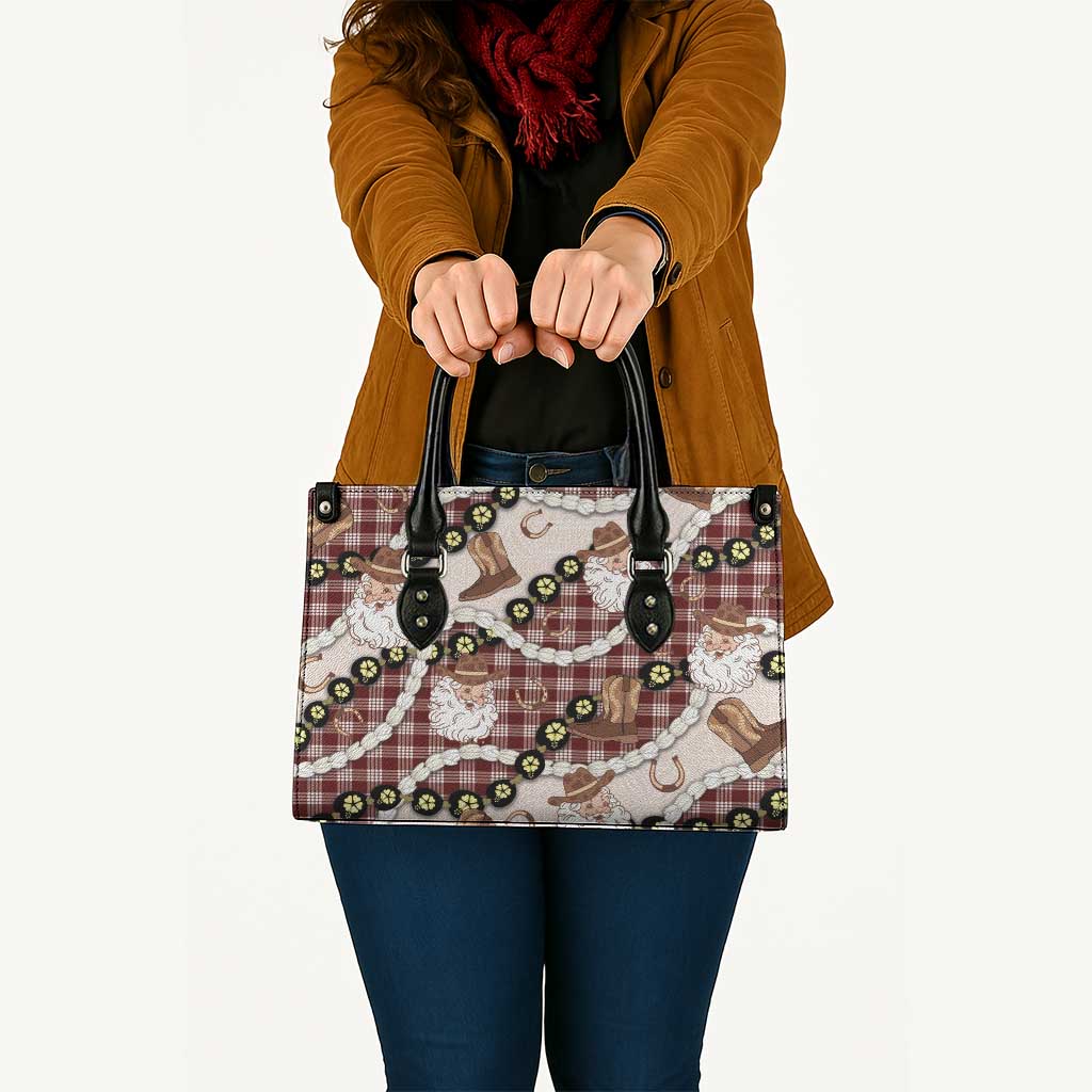 Cowboy Hawaii Mele Kalikimaka Leather Bag Paniolo Kukui Nut Pikake Lei Burgundy Version - Polynesian Pride