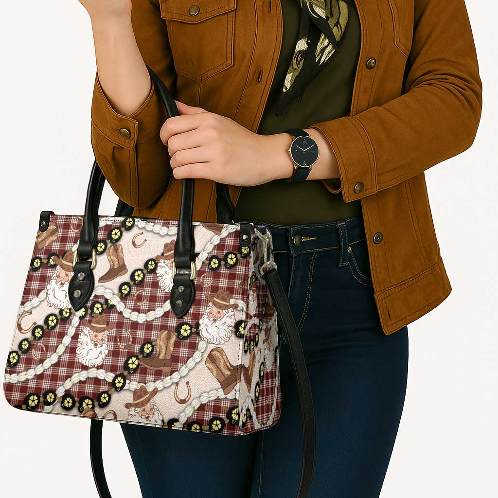 Cowboy Hawaii Mele Kalikimaka Leather Bag Paniolo Kukui Nut Pikake Lei Burgundy Version - Polynesian Pride