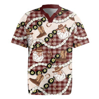 Cowboy Hawaii Mele Kalikimaka Rugby Jersey Paniolo Kukui Nut Pikake Lei Burgundy Version - Polynesian Pride