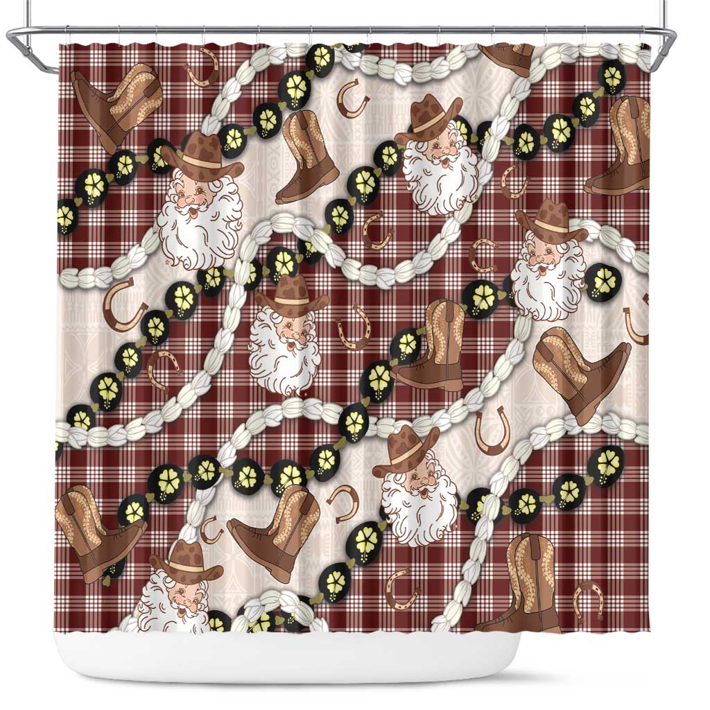 Cowboy Hawaii Mele Kalikimaka Shower Curtain Paniolo Kukui Nut Pikake Lei Burgundy Version LT14 Burgundy - Polynesian Pride