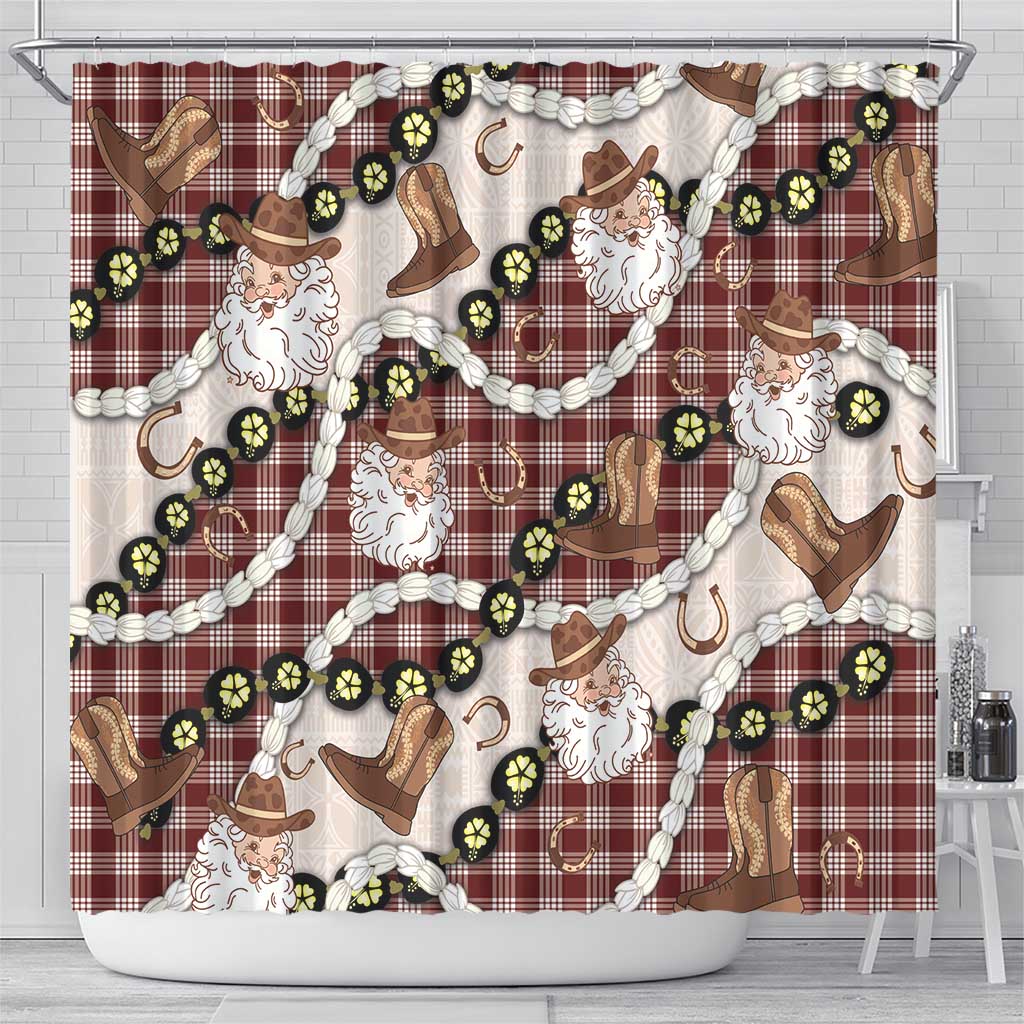 Cowboy Hawaii Mele Kalikimaka Shower Curtain Paniolo Kukui Nut Pikake Lei Burgundy Version LT14 - Polynesian Pride