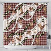 Cowboy Hawaii Mele Kalikimaka Shower Curtain Paniolo Kukui Nut Pikake Lei Burgundy Version LT14 - Polynesian Pride