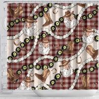 Cowboy Hawaii Mele Kalikimaka Shower Curtain Paniolo Kukui Nut Pikake Lei Burgundy Version LT14 - Polynesian Pride