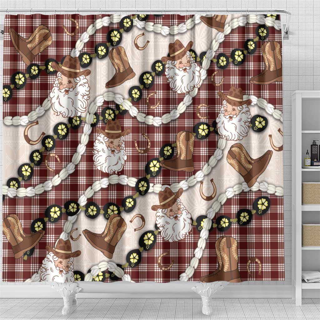 Cowboy Hawaii Mele Kalikimaka Shower Curtain Paniolo Kukui Nut Pikake Lei Burgundy Version LT14 - Polynesian Pride