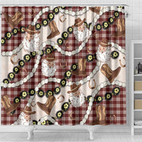 Cowboy Hawaii Mele Kalikimaka Shower Curtain Paniolo Kukui Nut Pikake Lei Burgundy Version LT14 - Polynesian Pride