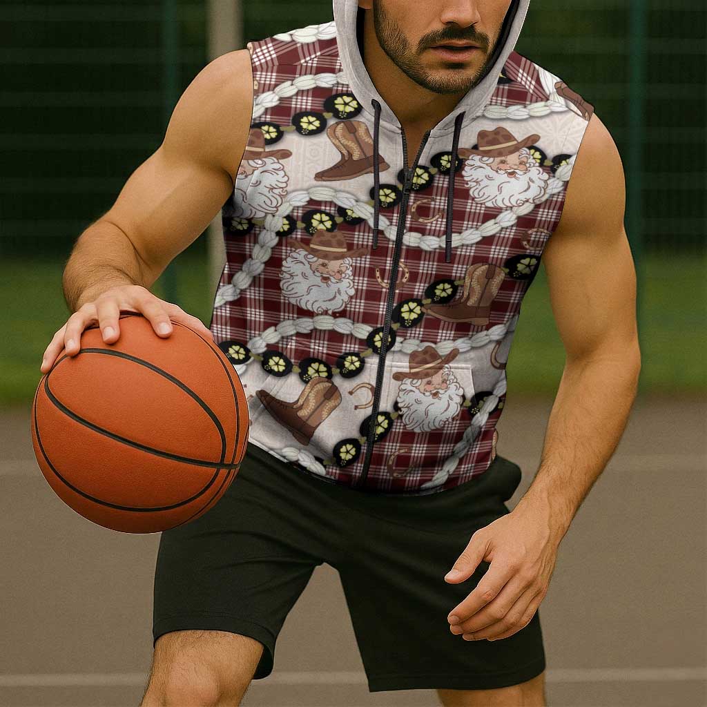 Cowboy Hawaii Mele Kalikimaka Sleeveless Zip Hoodie Paniolo Kukui Nut Pikake Lei Burgundy Version LT14 - Polynesian Pride