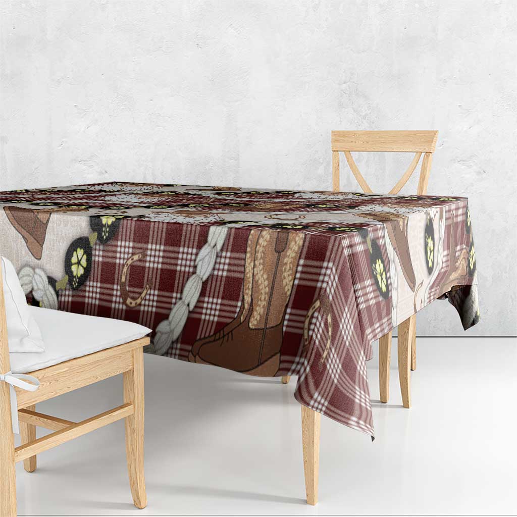 Cowboy Hawaii Mele Kalikimaka Tablecloth Paniolo Kukui Nut Pikake Lei Burgundy Version - Polynesian Pride