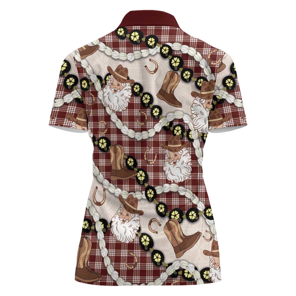 Cowboy Hawaii Mele Kalikimaka Women Polo Shirt Paniolo Kukui Nut Pikake Lei Burgundy Version - Polynesian Pride
