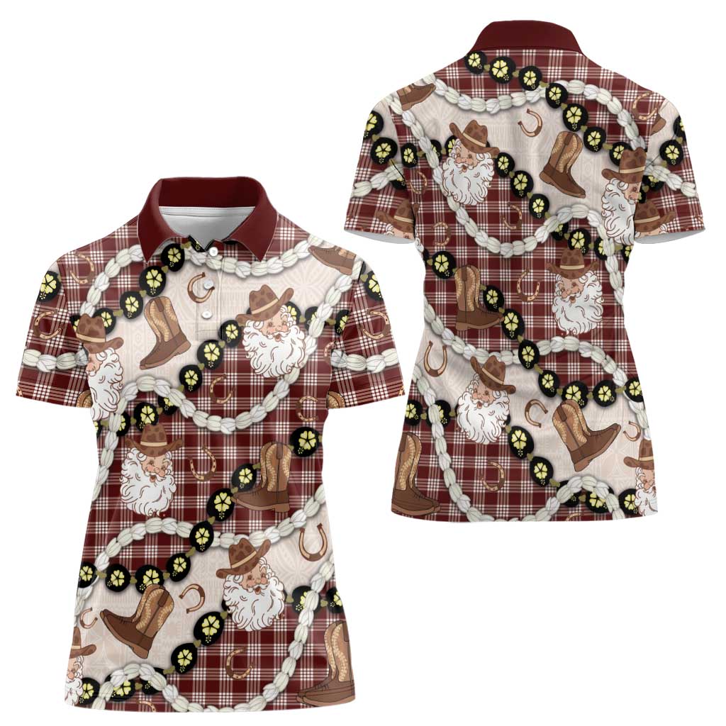 Cowboy Hawaii Mele Kalikimaka Women Polo Shirt Paniolo Kukui Nut Pikake Lei Burgundy Version - Polynesian Pride