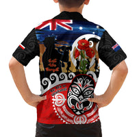 New Zealand Waitangi And ANZAC Day Family Matching Off Shoulder Long Sleeve Dress and Hawaiian Shirt Aotearoa Maori Tiki With Last Post LT14 - Polynesian Pride