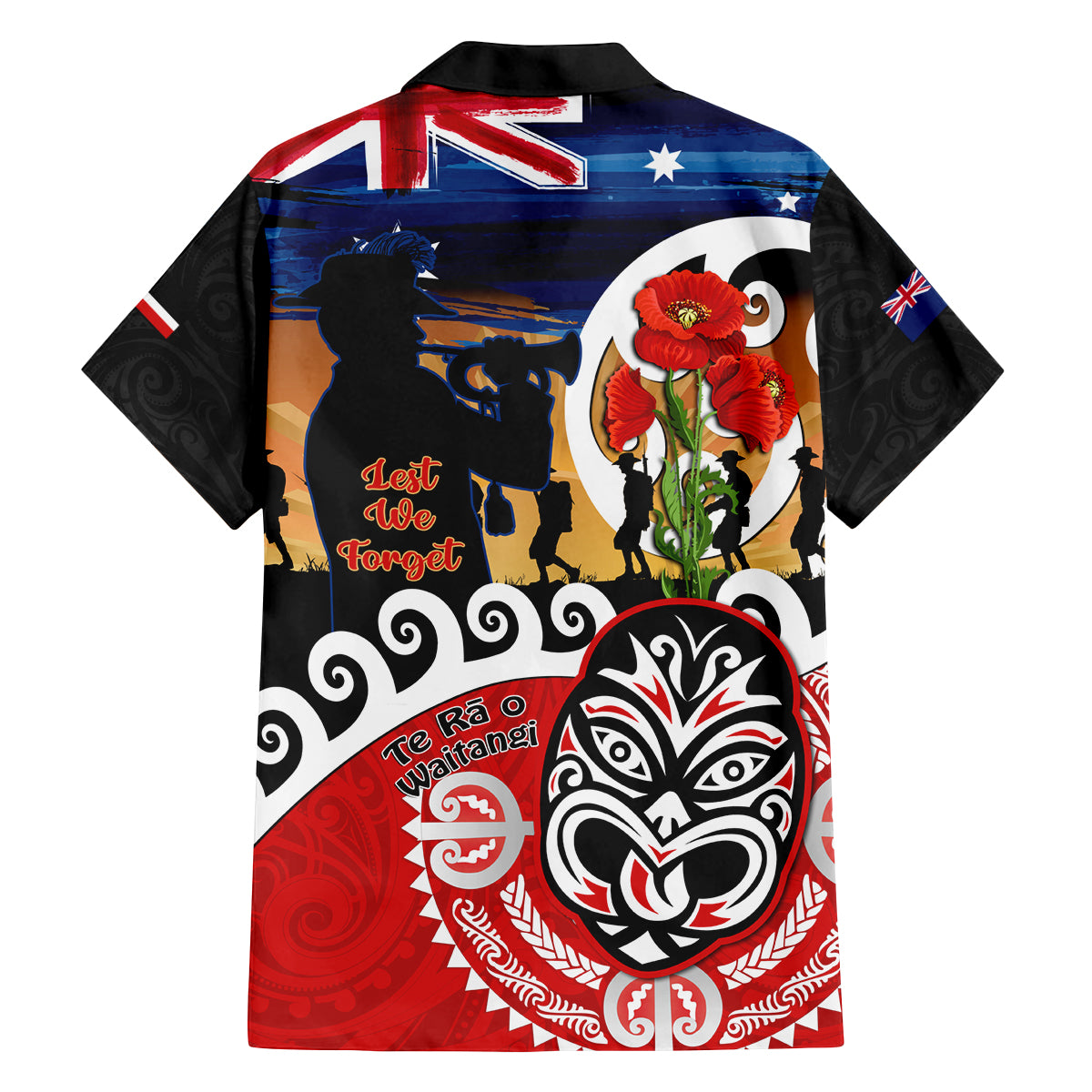 New Zealand Waitangi And ANZAC Day Family Matching Off Shoulder Long Sleeve Dress and Hawaiian Shirt Aotearoa Maori Tiki With Last Post LT14 - Polynesian Pride