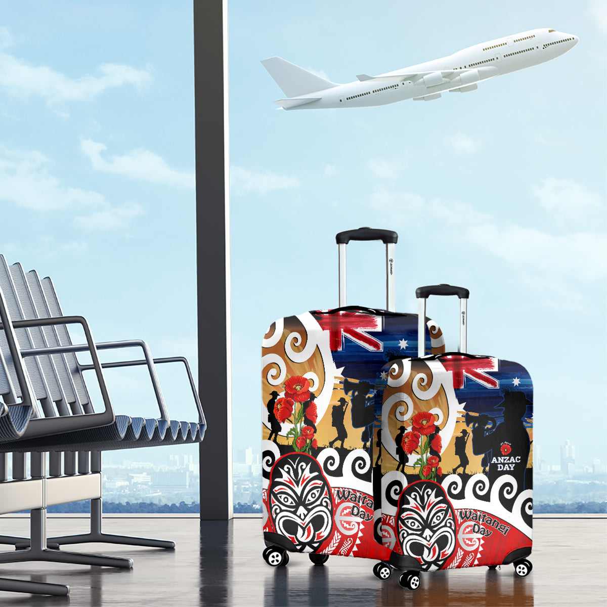 New Zealand Waitangi And ANZAC Day Luggage Cover Aotearoa Maori Tiki With Last Post