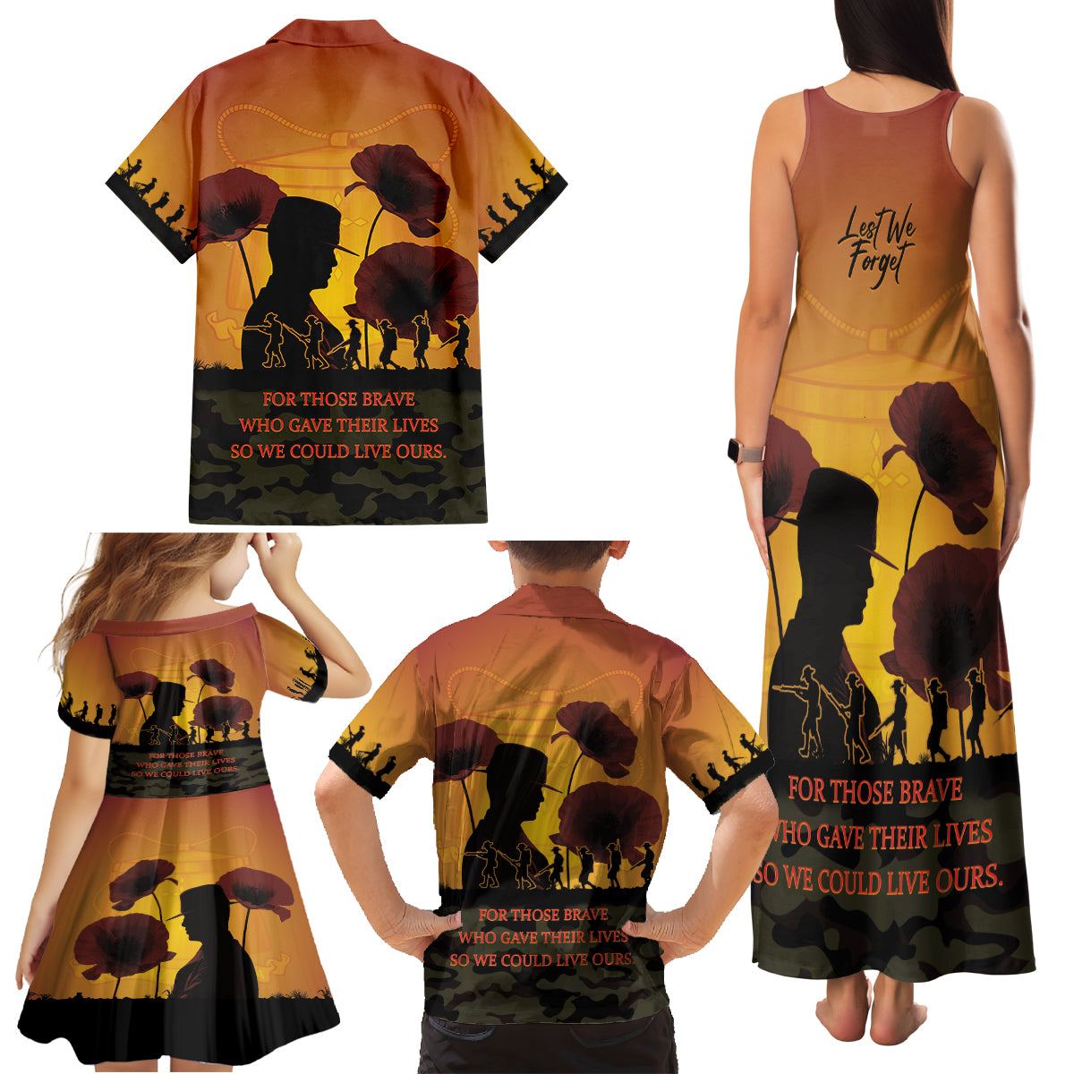 Tokelau ANZAC Day Family Matching Tank Maxi Dress and Hawaiian Shirt Camouflage With Poppies Lest We Forget LT14 - Polynesian Pride