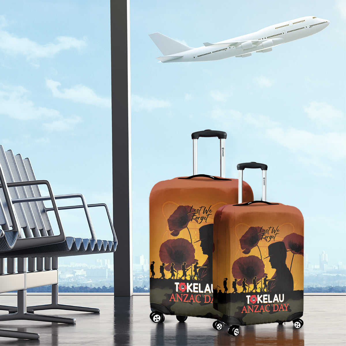 Tokelau ANZAC Day Luggage Cover Camouflage With Poppies Lest We Forget LT14 - Polynesian Pride