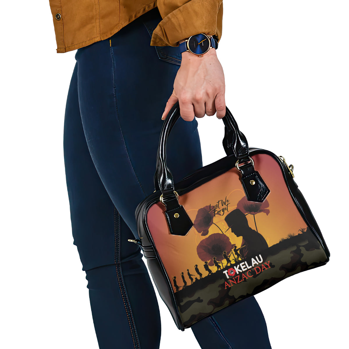 Tokelau ANZAC Day Shoulder Handbag Camouflage With Poppies Lest We Forget LT14 - Polynesian Pride