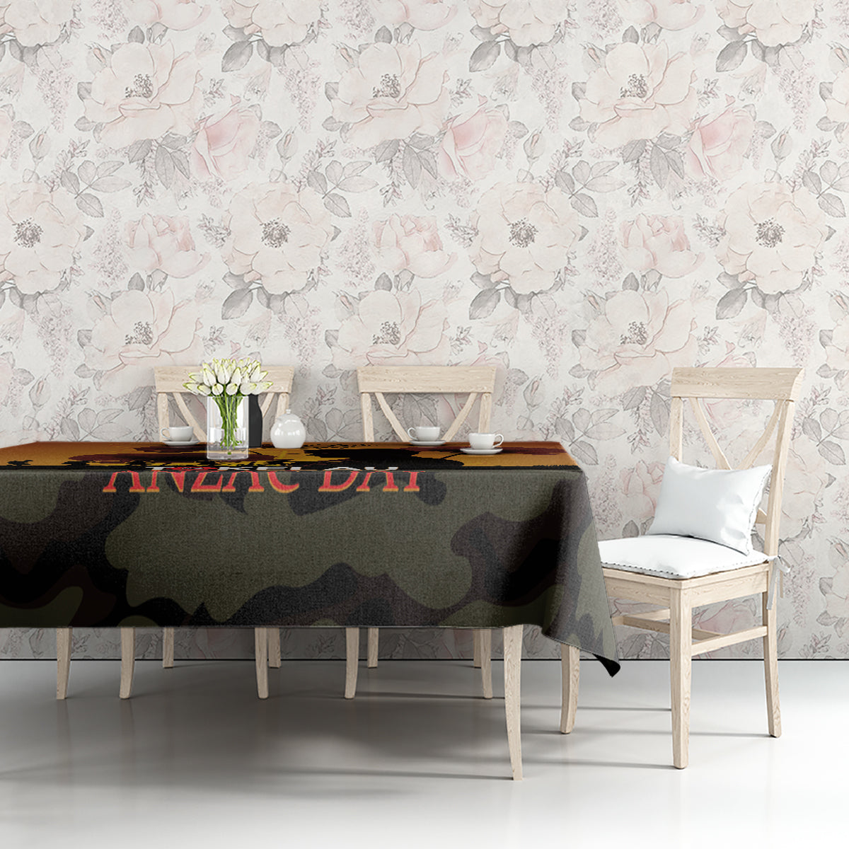 Tokelau ANZAC Day Tablecloth Camouflage With Poppies Lest We Forget LT14 - Polynesian Pride