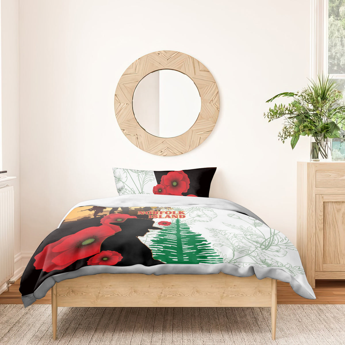 Norfolk Island ANZAC Day Bedding Set Pine Tree With Poppies Lest We Forget LT14 - Polynesian Pride