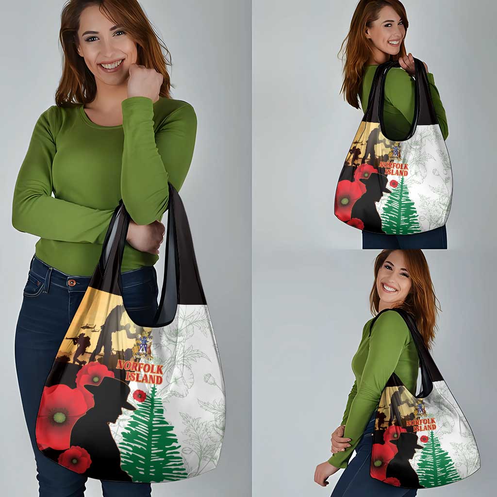 Norfolk Island ANZAC Day Grocery Bag Pine Tree With Poppies Lest We Forget