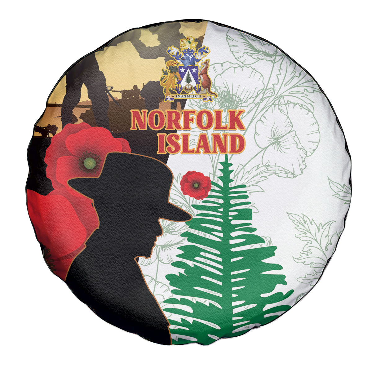 Norfolk Island ANZAC Day Spare Tire Cover Pine Tree With Poppies Lest We Forget LT14 - Polynesian Pride