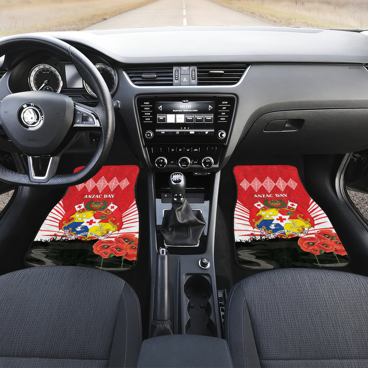 Tonga ANZAC Day Car Mats Camouflage With Poppies Lest We Forget LT14 Set 2pcs - Front Red - Polynesian Pride