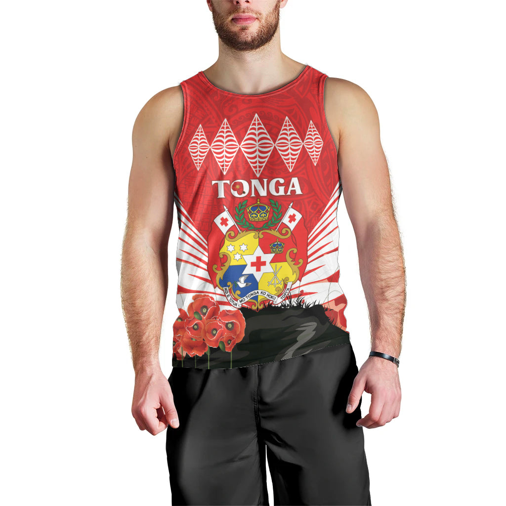 Tonga ANZAC Day Men Tank Top Camouflage With Poppies Lest We Forget LT14 - Polynesian Pride
