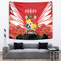 Tonga ANZAC Day Tapestry Camouflage With Poppies Lest We Forget LT14 Red - Polynesian Pride