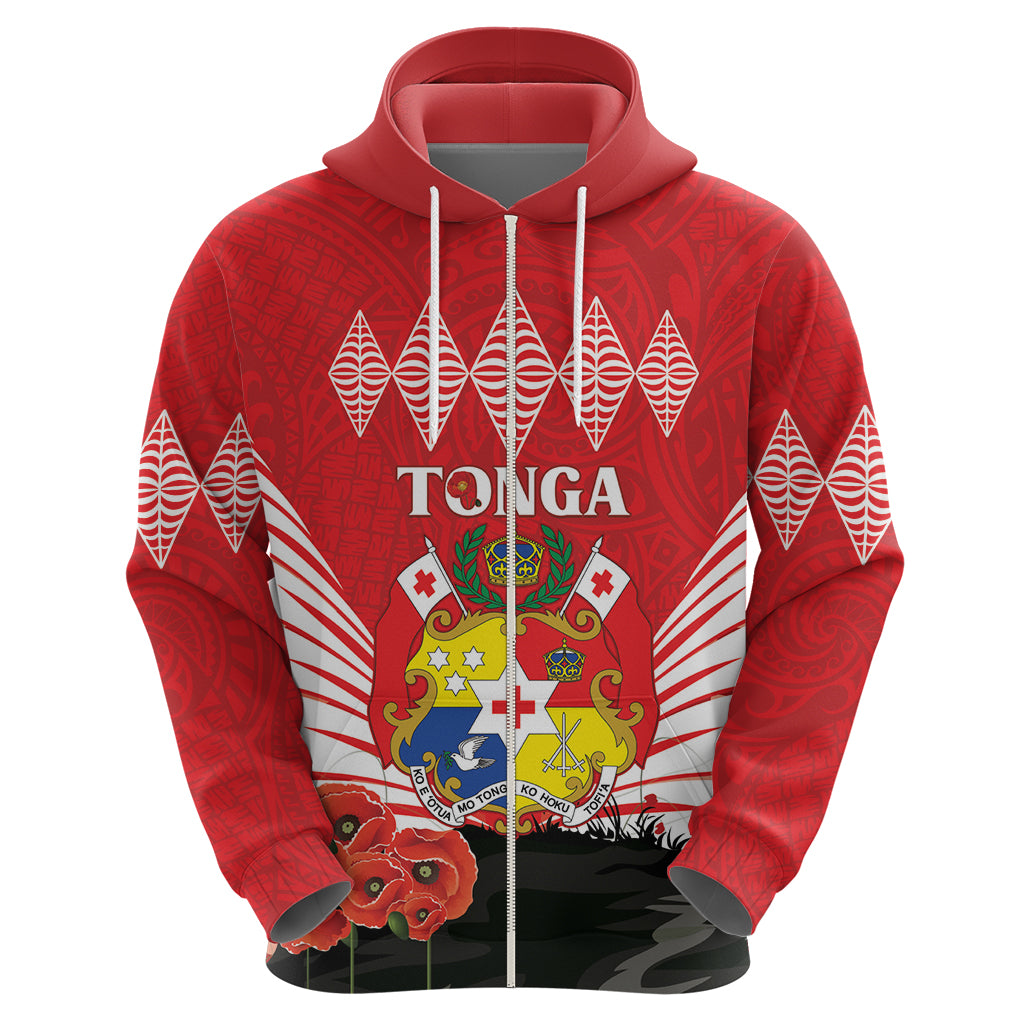 Tonga ANZAC Day Zip Hoodie Camouflage With Poppies Lest We Forget LT14 - Polynesian Pride