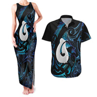 Hei Matau New Zealand Matariki Couples Matching Tank Maxi Dress and Hawaiian Shirt NZ Fish Hook Maori Art LT14 Purple - Polynesian Pride