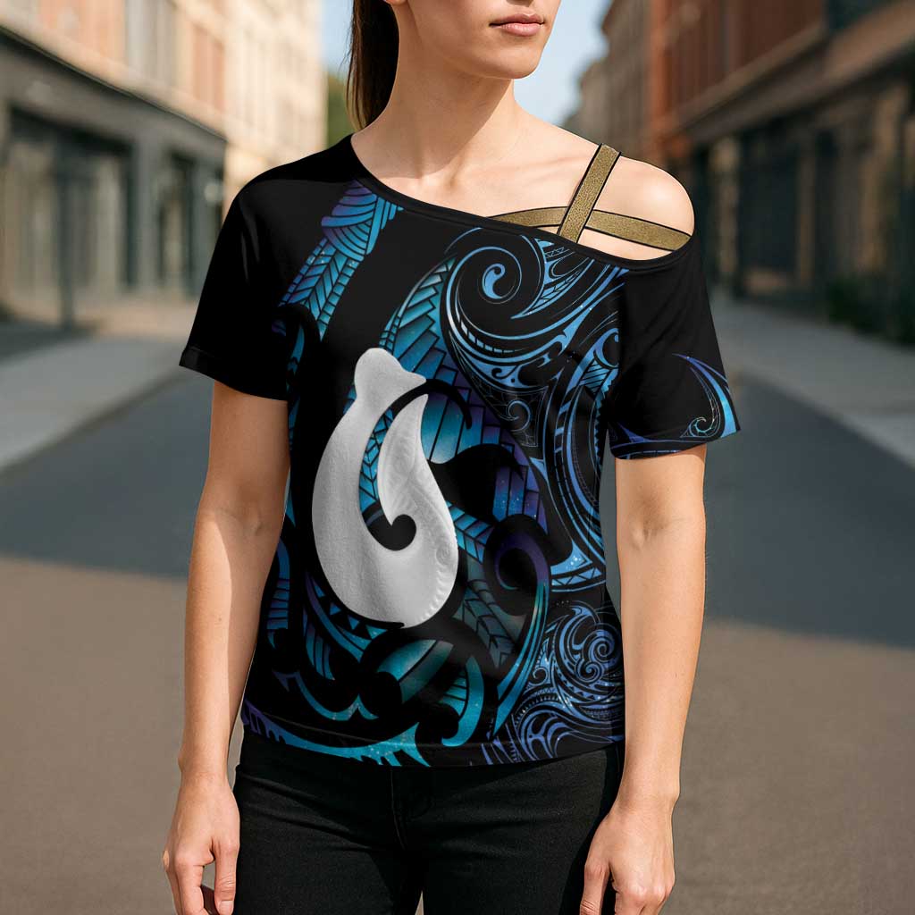 Hei Matau New Zealand Matariki Cross Shoulder Shirt NZ Fish Hook Maori Art