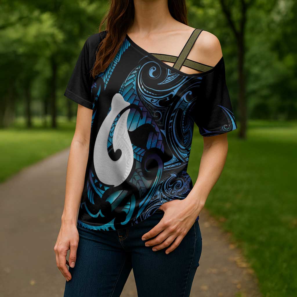 Hei Matau New Zealand Matariki Cross Shoulder Shirt NZ Fish Hook Maori Art